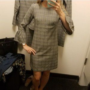 White House Black Market Womens Plaid Shift Mini Dress Bell Sleeve Gray Size 2